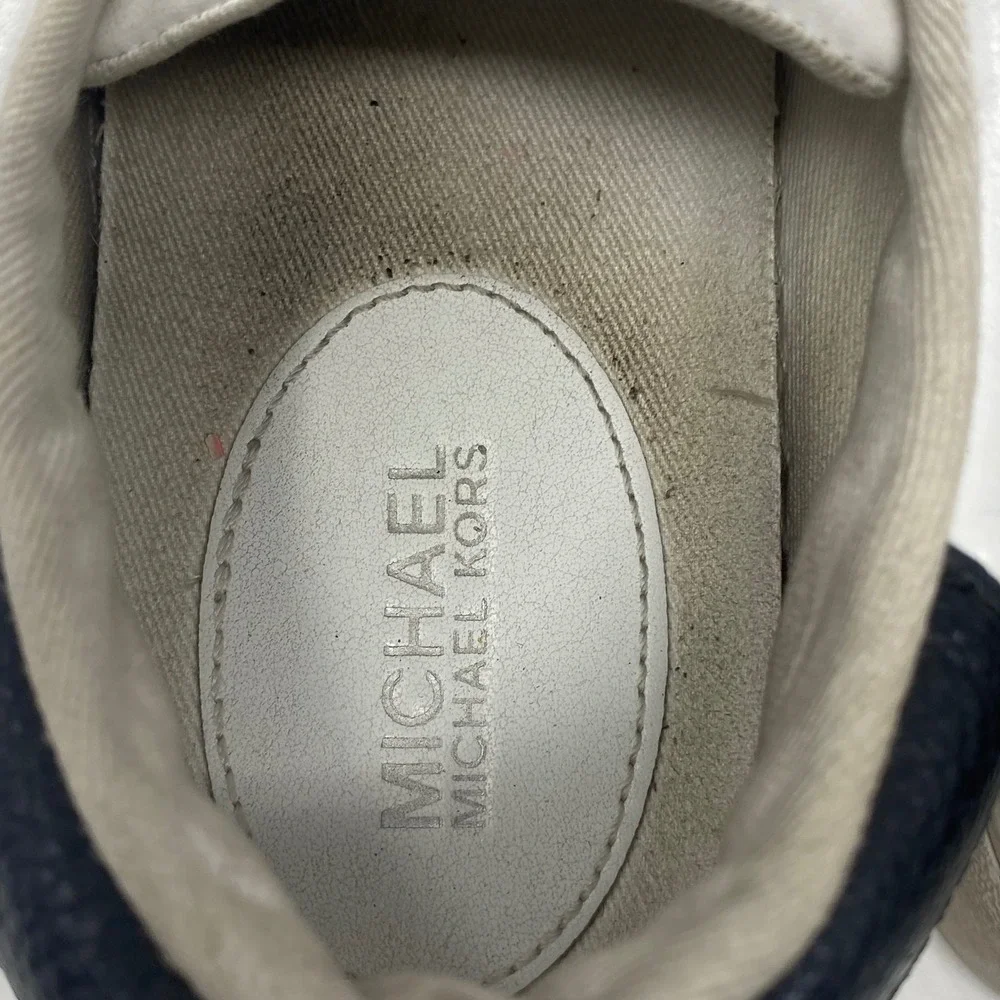 Michael Kors Irving Stripe White Navy Lace Up Sneakers FT25G Womens 5.5M
